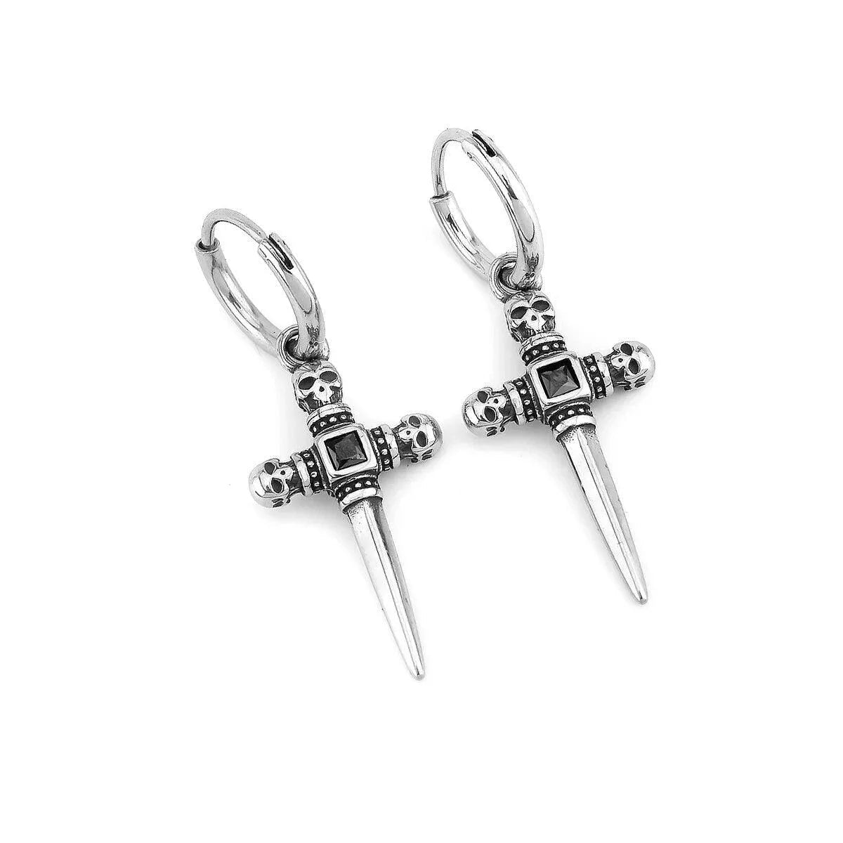 DIAMOND SKULL CROSS DROP EARRING - Cozilia