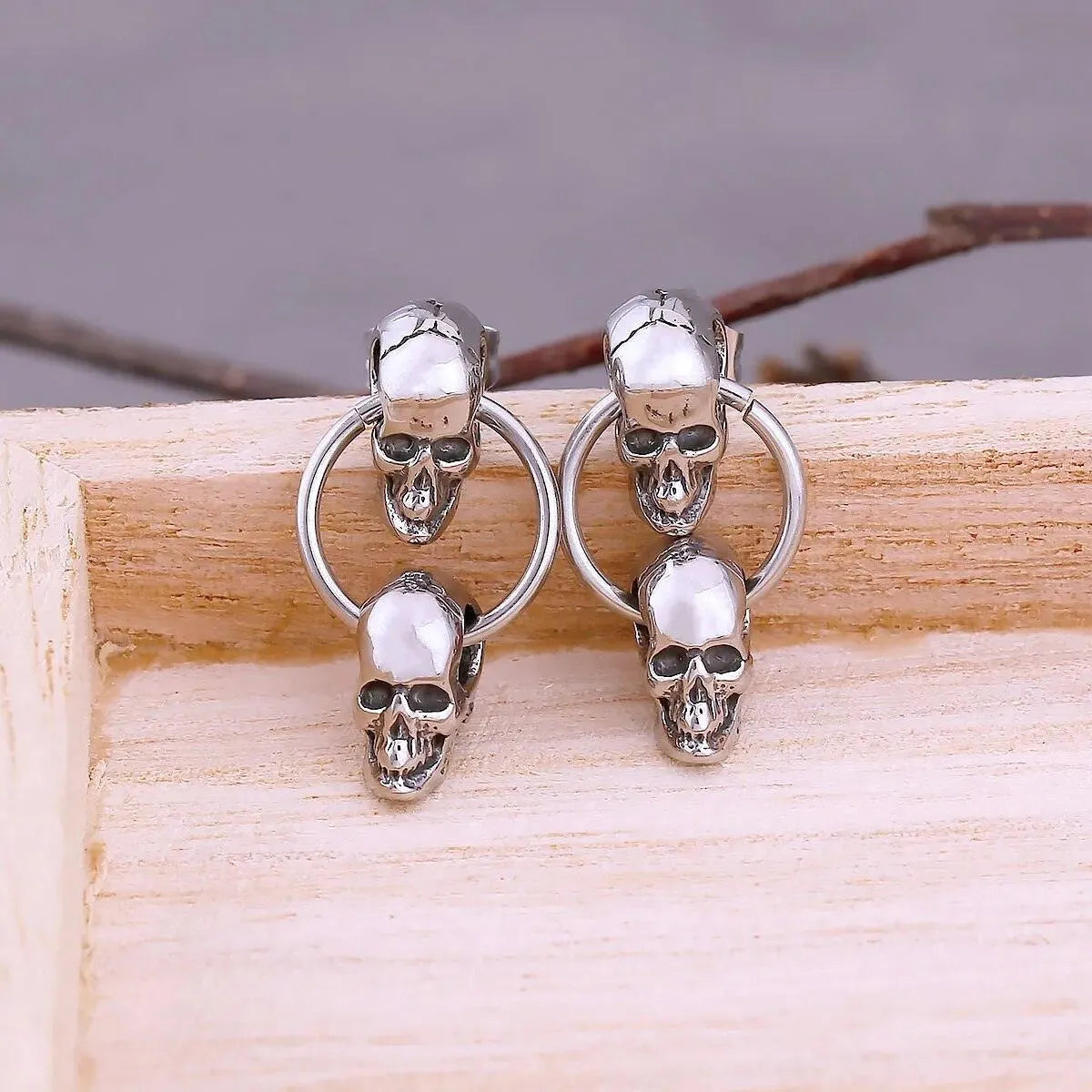 DOUBLE SKULL DROP EARRING - Cozilia