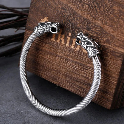 GERI AND FREKI WOLF HEAD TORC BRACELET - Cozilia