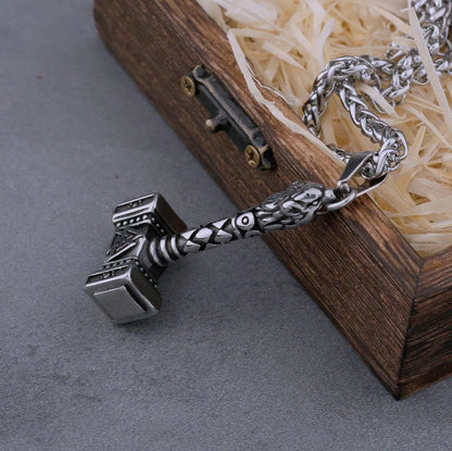 ORNAMENTAL VALKNUT THOR'S MJÖLNIR NECKLACE - Cozilia