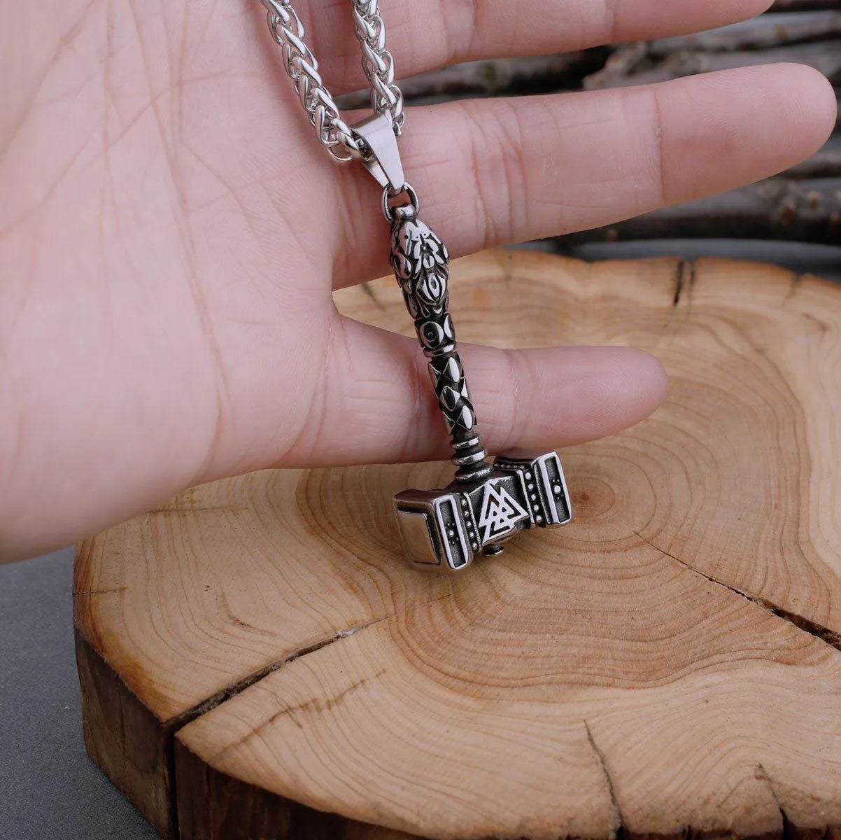 ORNAMENTAL VALKNUT THOR'S MJÖLNIR NECKLACE - Cozilia