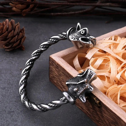 RETRO VIKING WOLF HEAD BRACELET - Cozilia