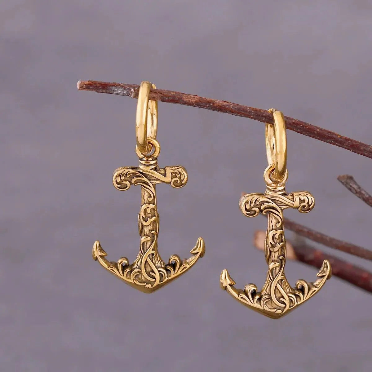 SHIP ANCHOR DROP EARRING - GOLD - Cozilia