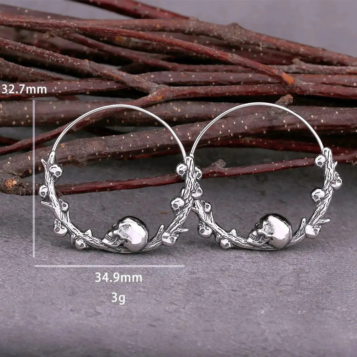 SKULL & BRANCH HOOP EARRING - Cozilia