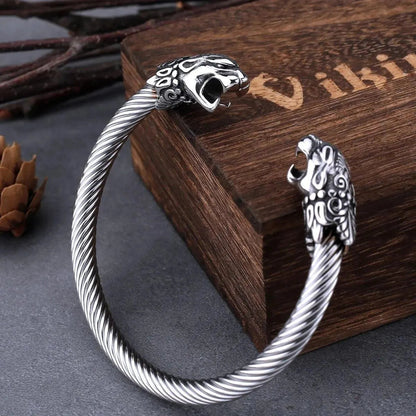 VIKING PANTHER HEAD TORC BRACELET - Cozilia