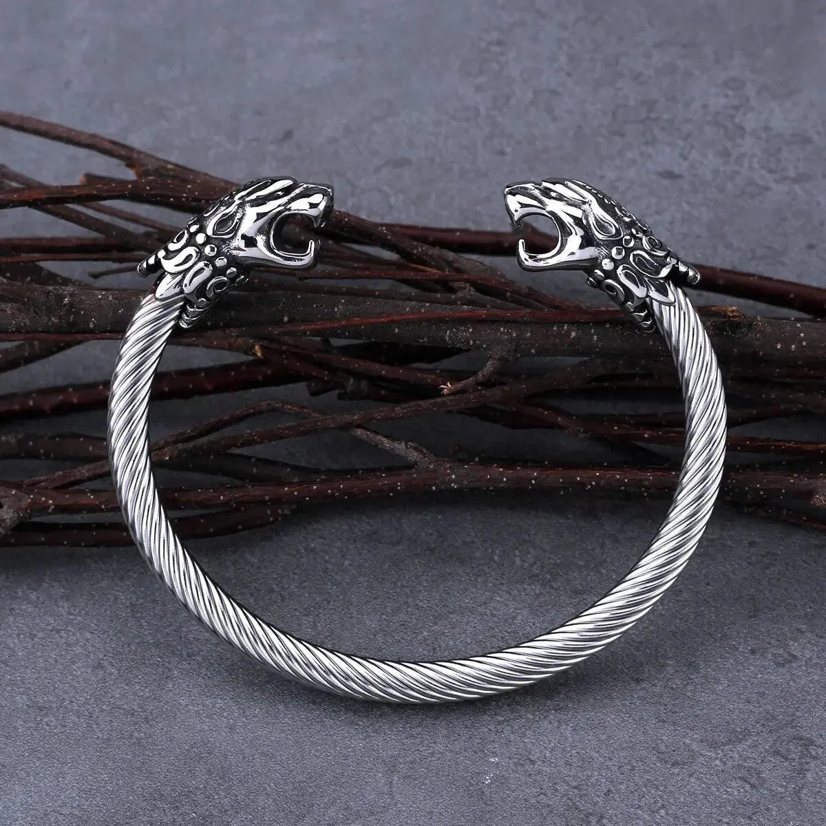 VIKING PANTHER HEAD TORC BRACELET - Cozilia