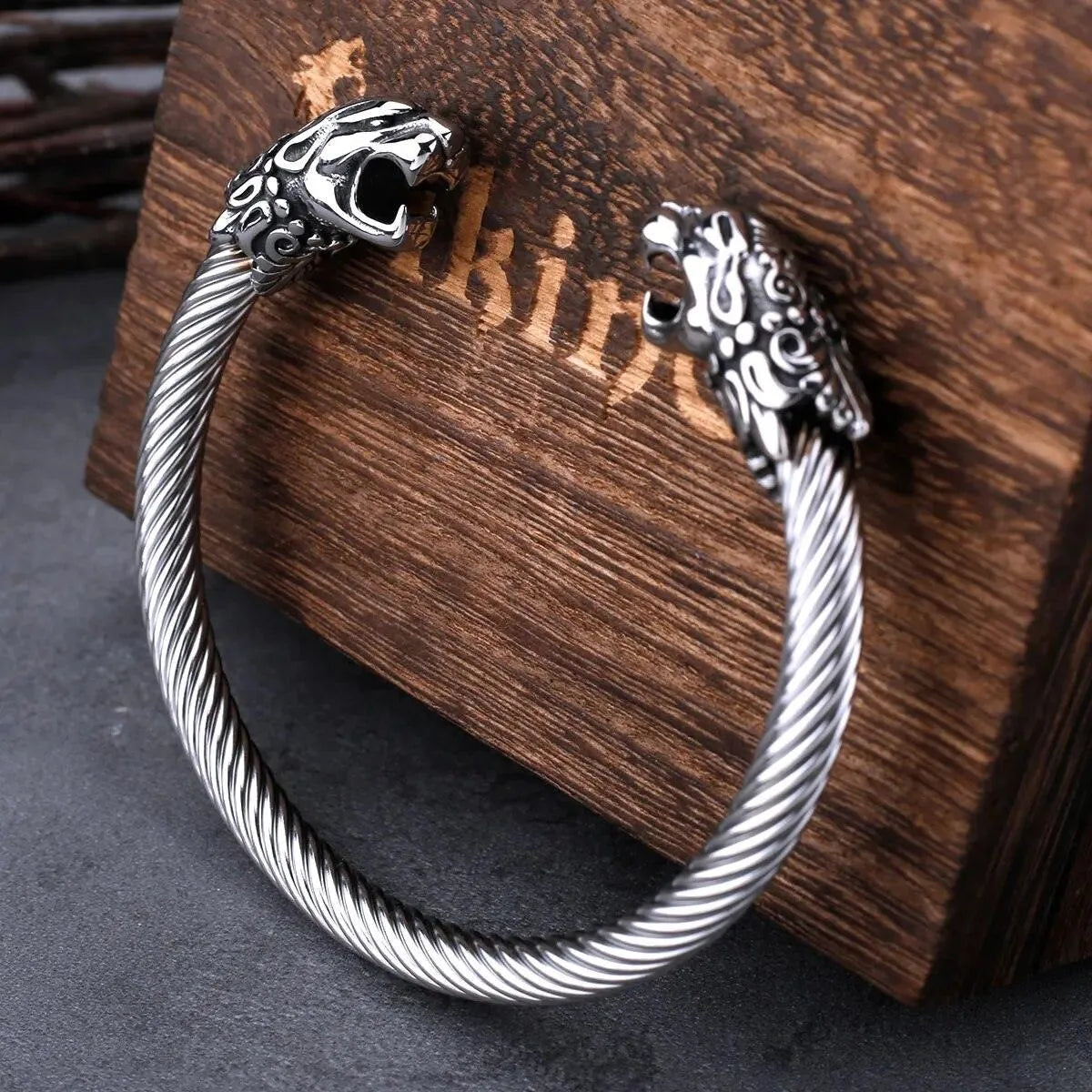 VIKING PANTHER HEAD TORC BRACELET - Cozilia