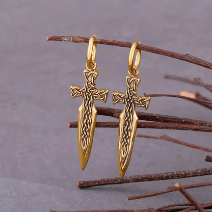 VIKING WARRIOR SWORD DROP EARRING - GOLD - Cozilia