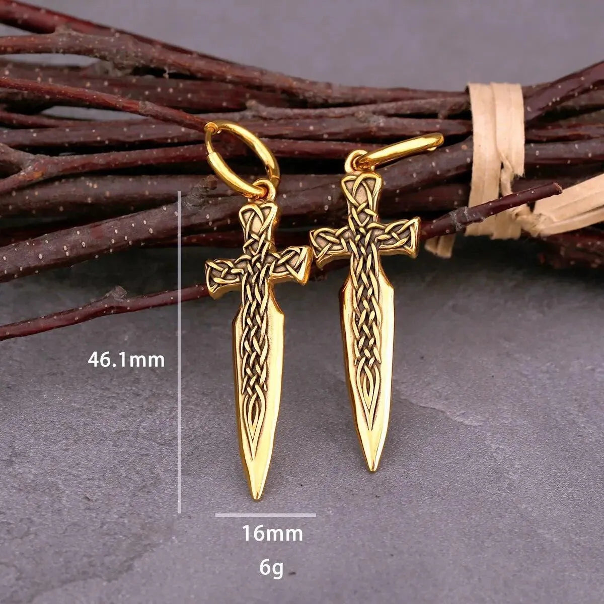 VIKING WARRIOR SWORD DROP EARRING - GOLD - Cozilia