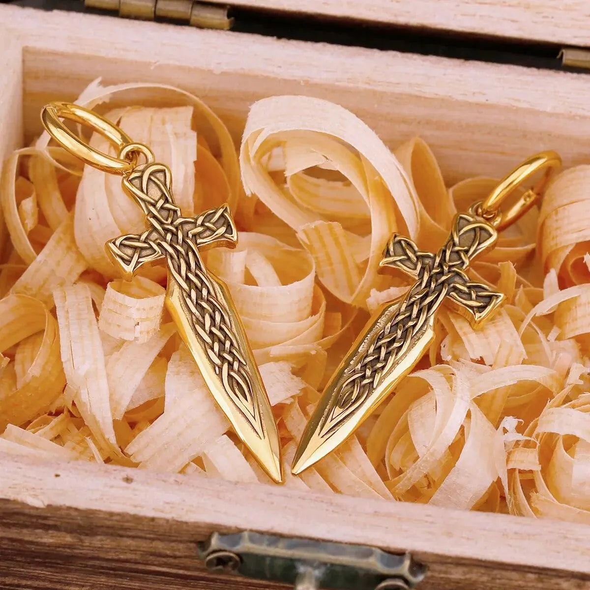 VIKING WARRIOR SWORD DROP EARRING - GOLD - Cozilia