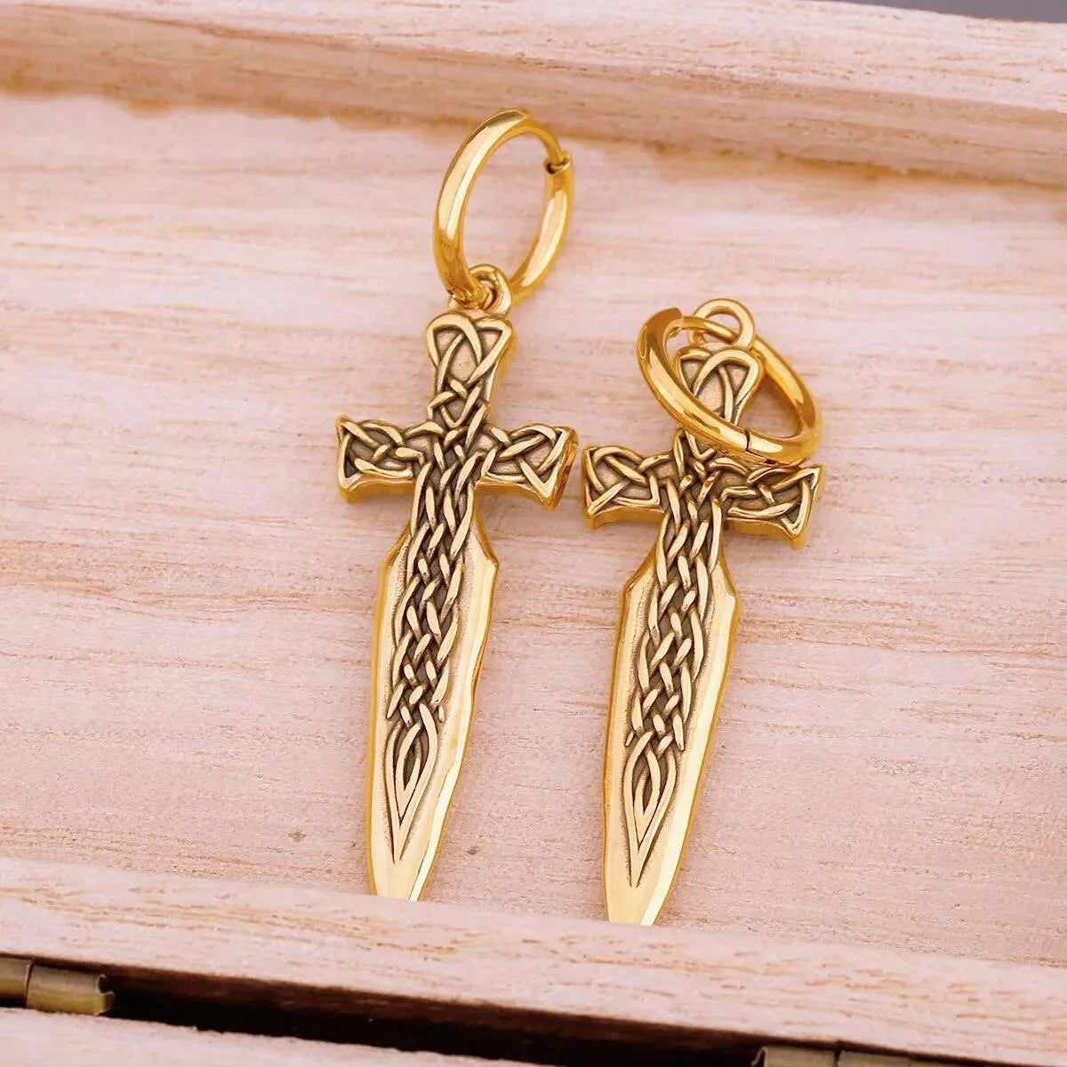 VIKING WARRIOR SWORD DROP EARRING - GOLD - Cozilia