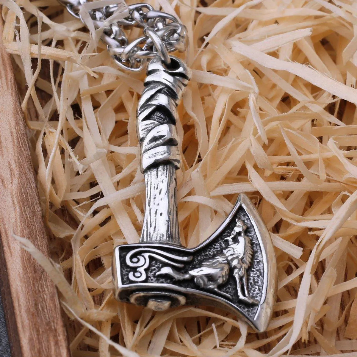 VIKING WOLF & RAVEN AXE NECKLACE - Cozilia