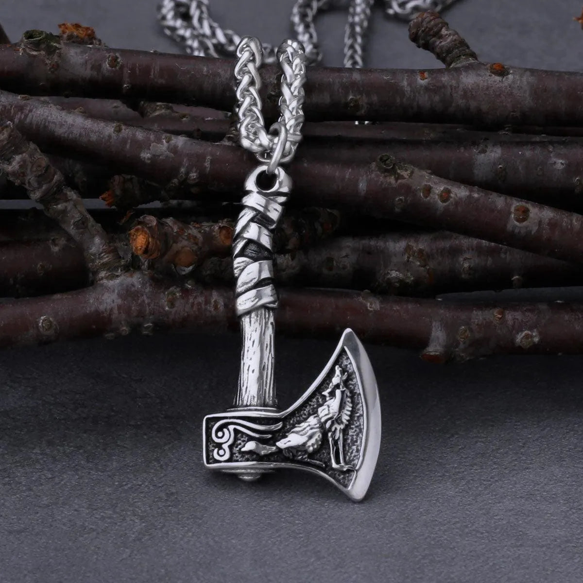 VIKING WOLF & RAVEN AXE NECKLACE - Cozilia