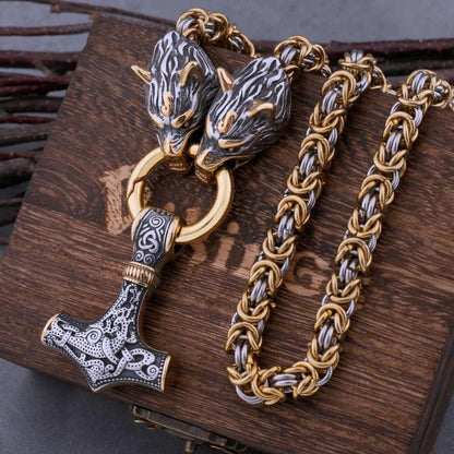 VIKING WOLF HEAD THOR'S HAMMER NECKLACE - Cozilia