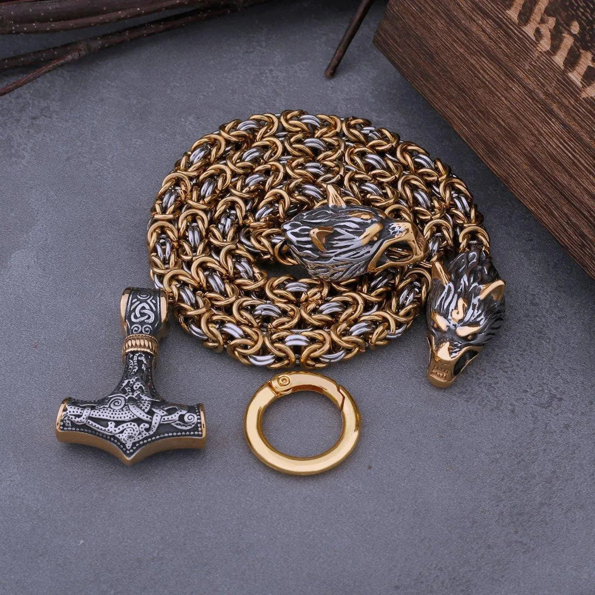 VIKING WOLF HEAD THOR'S HAMMER NECKLACE - Cozilia