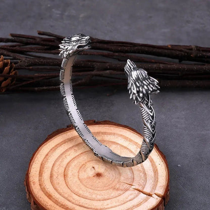 VIKING WOLF HEAD TORC BRACELET - Cozilia