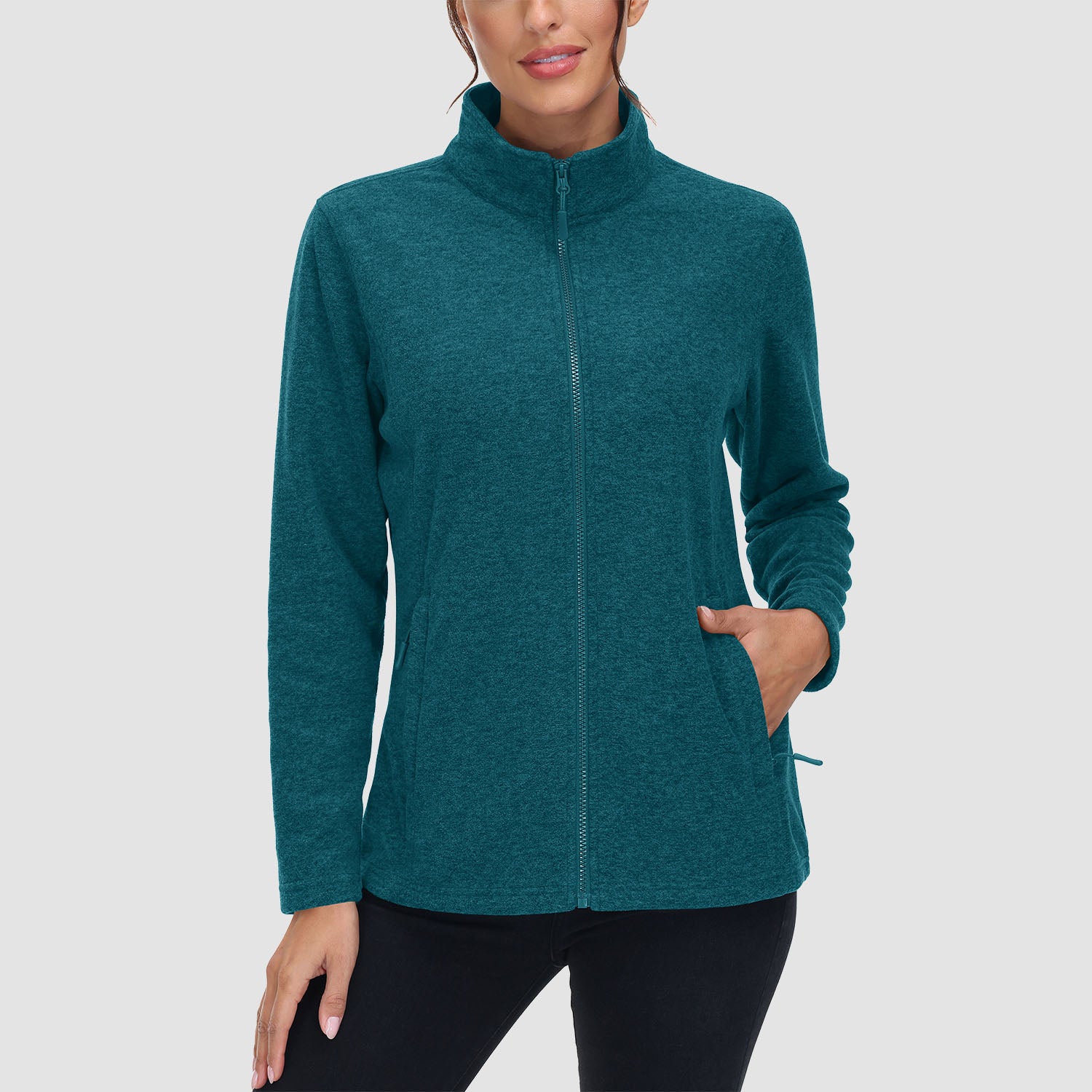 Women's Fleece Jacket Sweater Full Zip Up Coat With Zipper Pockets Warm
